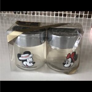 Disney Mickey And Minnie Mouse Salt And Pepper Shakers Glass Chrome Pair S&P